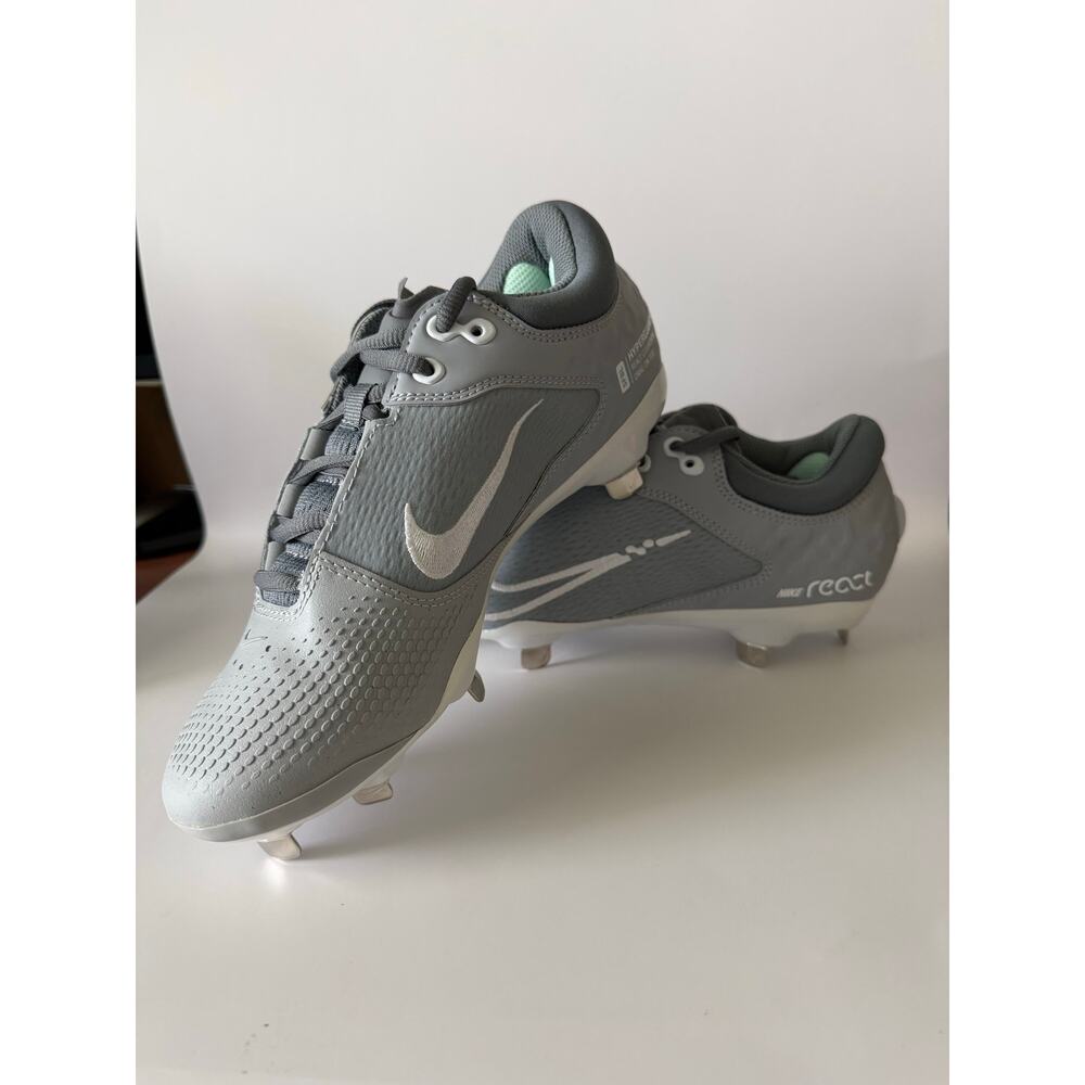 Nike React Hyperdiamond 4 Elite Wolf Grey White Metal Softball Cleats Size 7 NIB